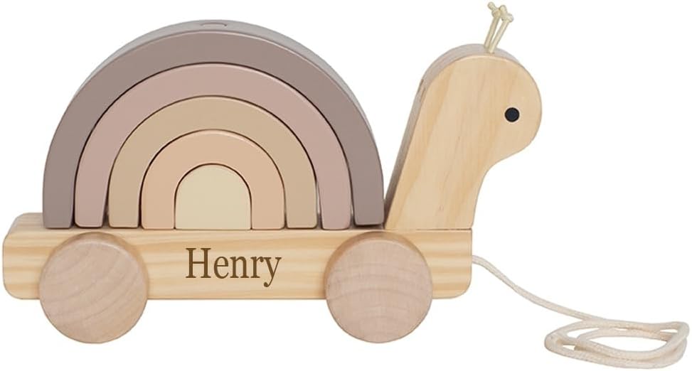 Nachziehtier aus Holz personalisierbar mit Name und Geburtsdaten des Kindes Gravur Holzspielzeug Zie