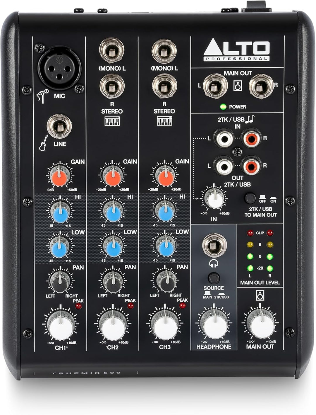 Alto TrueMix 500 Mischpult mit XLR Mic In und USB Audio Interface für Podcasting, Live Performance,
