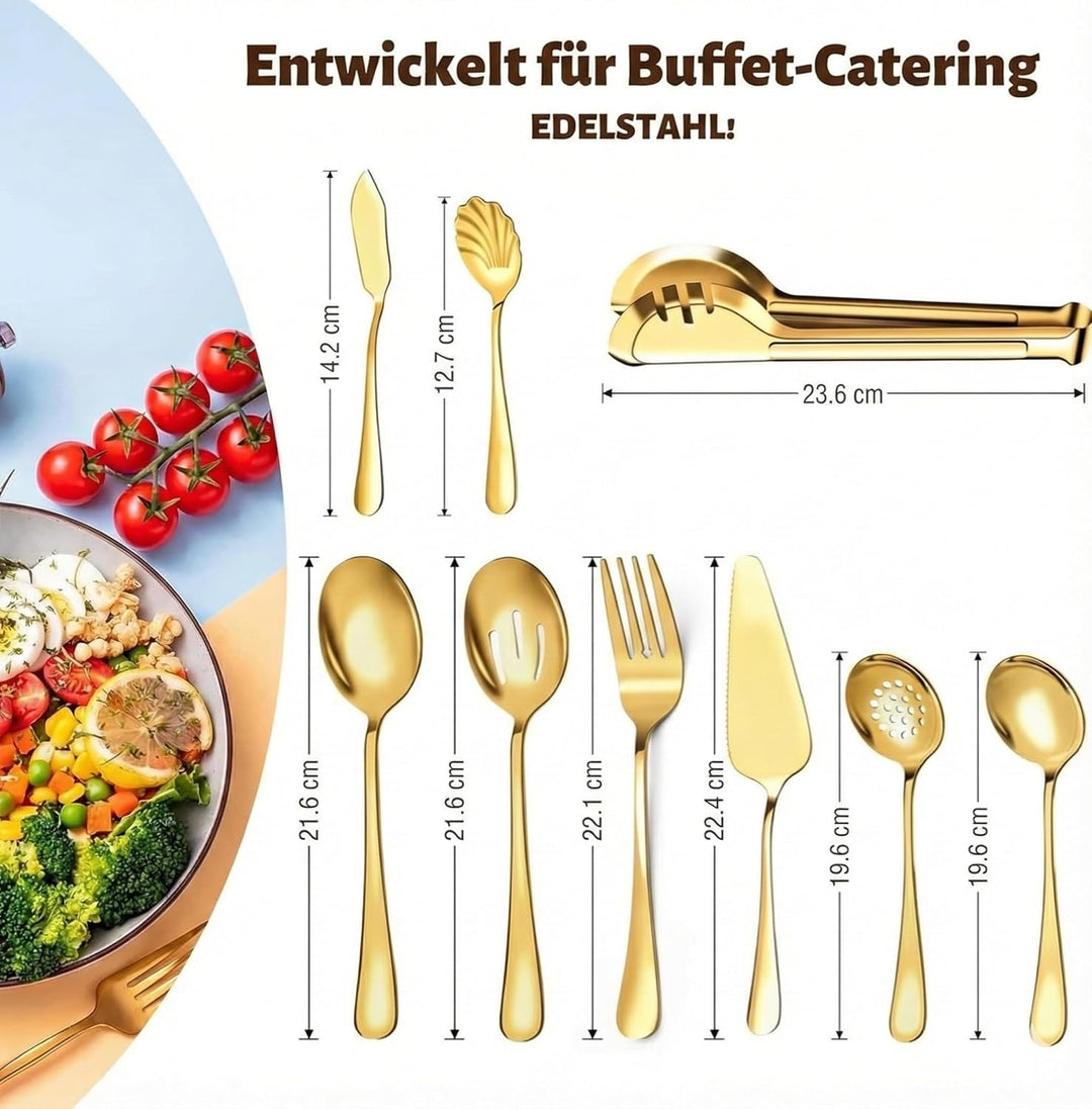Luxus Goldenes Besteck & Servierset aus Edelstahl – Komplettes Tafelbesteck Set für Hochzeit, Gäste