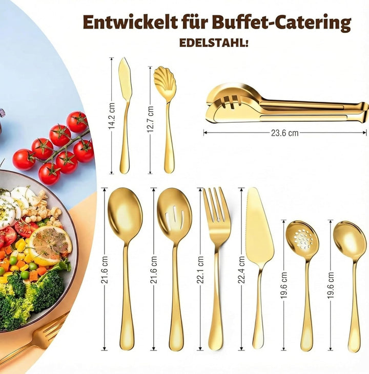 Luxus Goldenes Besteck & Servierset aus Edelstahl – Komplettes Tafelbesteck Set für Hochzeit, Gäste