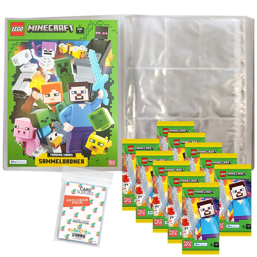 Bundle mit Lego Minecraft Serie 1 Trading Cards - 1 Leere Sammelmappe + 10 Booster + 2 Limitierte St
