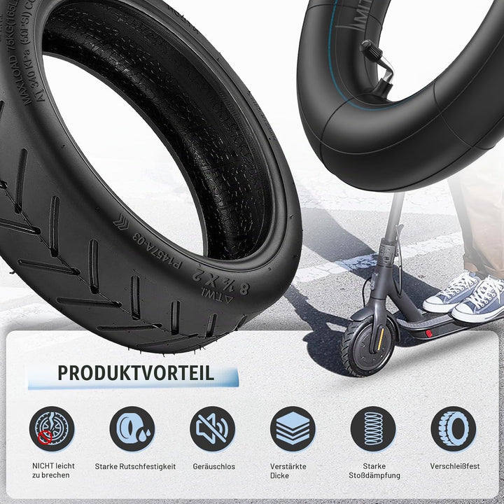 E Scooter Reifen 8 1/2 x2 Schlauch für Xiaomi Pro 2/Pro/M365/1S/Mi 3, 50/75-6.1 Reifen und Schlauch