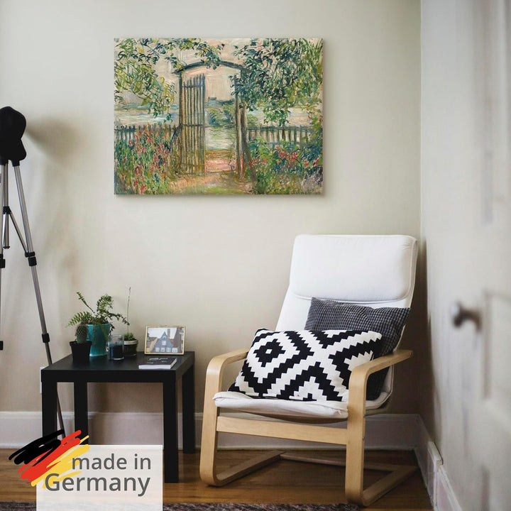 ARTland Leinwandbild Wandbild Bild auf Leinwand 40x30 cm Wanddeko Garten Zaun Pflanzen Bäume Blumen