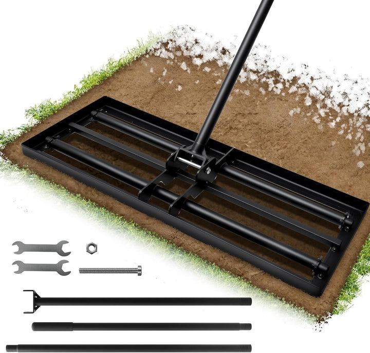 Rasen nivellierrechen 76 x 25cm | 210 cm mit Einstellbarer Langer Griff | Egalisierer Rasen Edelstah