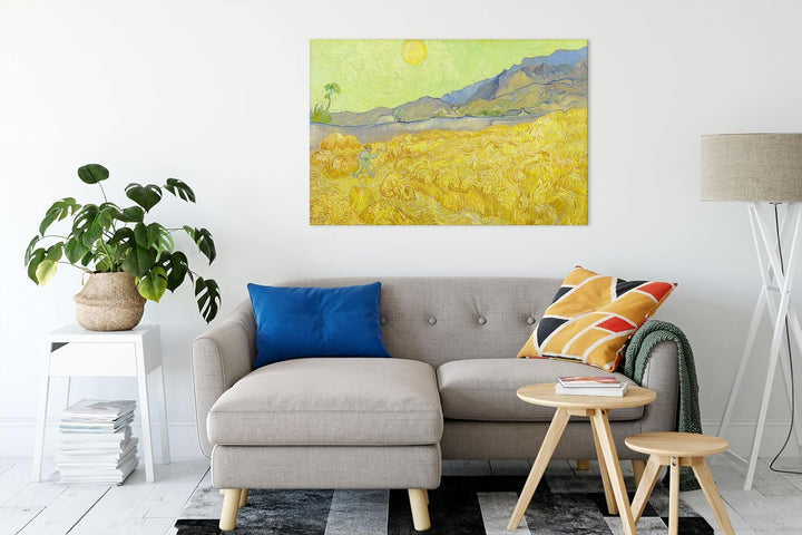Vincent Van Gogh - Weizenfeld mit Mäher als Leinwandbild / Grösse: 100x70 cm / Wandbild / Kunstdruck
