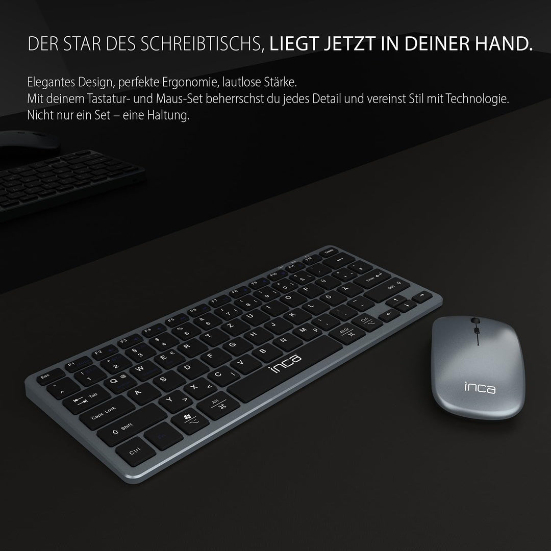 Bluetooth Tastatur Maus Set inca IBK-572BT – Kabellos, Wiederaufladbar, 2,4GHz & Bluetooth 5.0 – Kom
