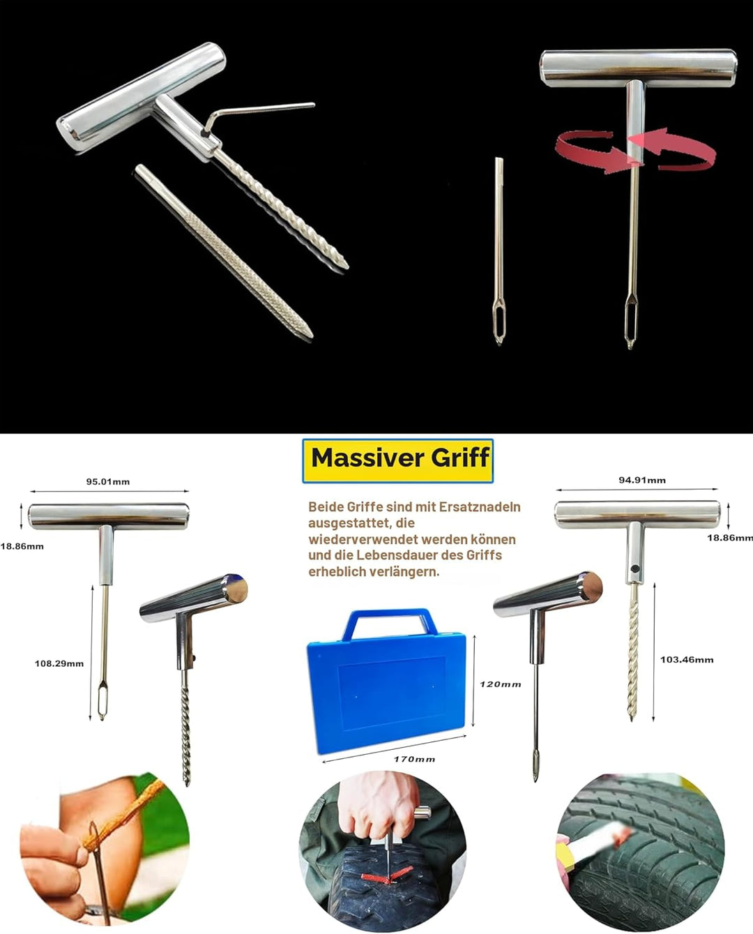 53 PCS Reifenreparaturset, Heavy Duty Reifen Reparaturset, 53-tragbares Reifenreparaturset, tragbare