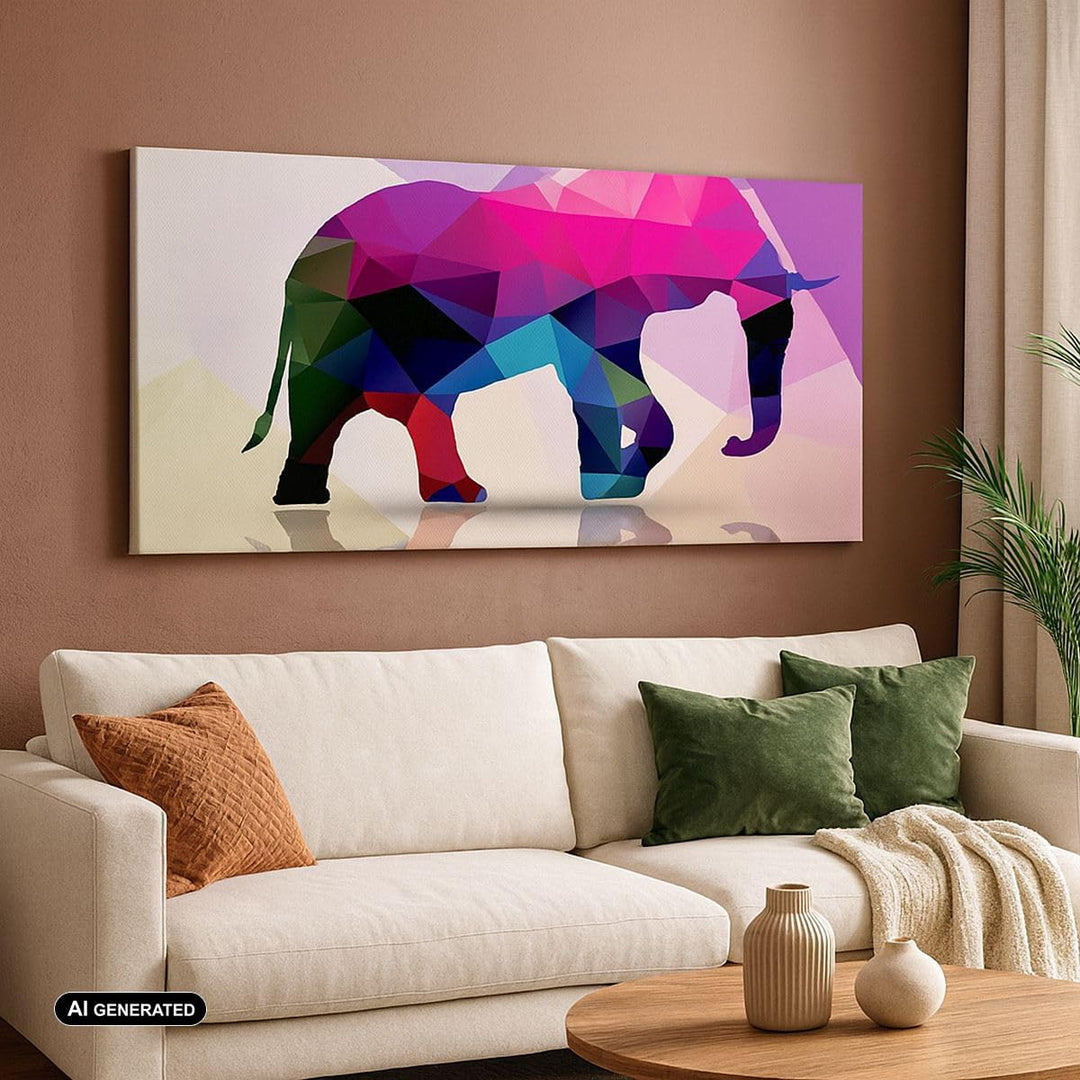 Wandbilder Dekoration Wohnzimmer Elefanten Illustration Bunt Panorama Bilder auf Leinwand 120x50cm L