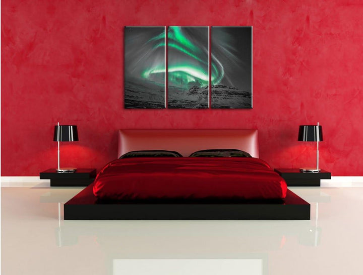 Pixxprint Nordlichter über Island als Leinwandbild/Grösse: 3 Teilig (120x80 cm) cm/Wandbild/Kunstdru