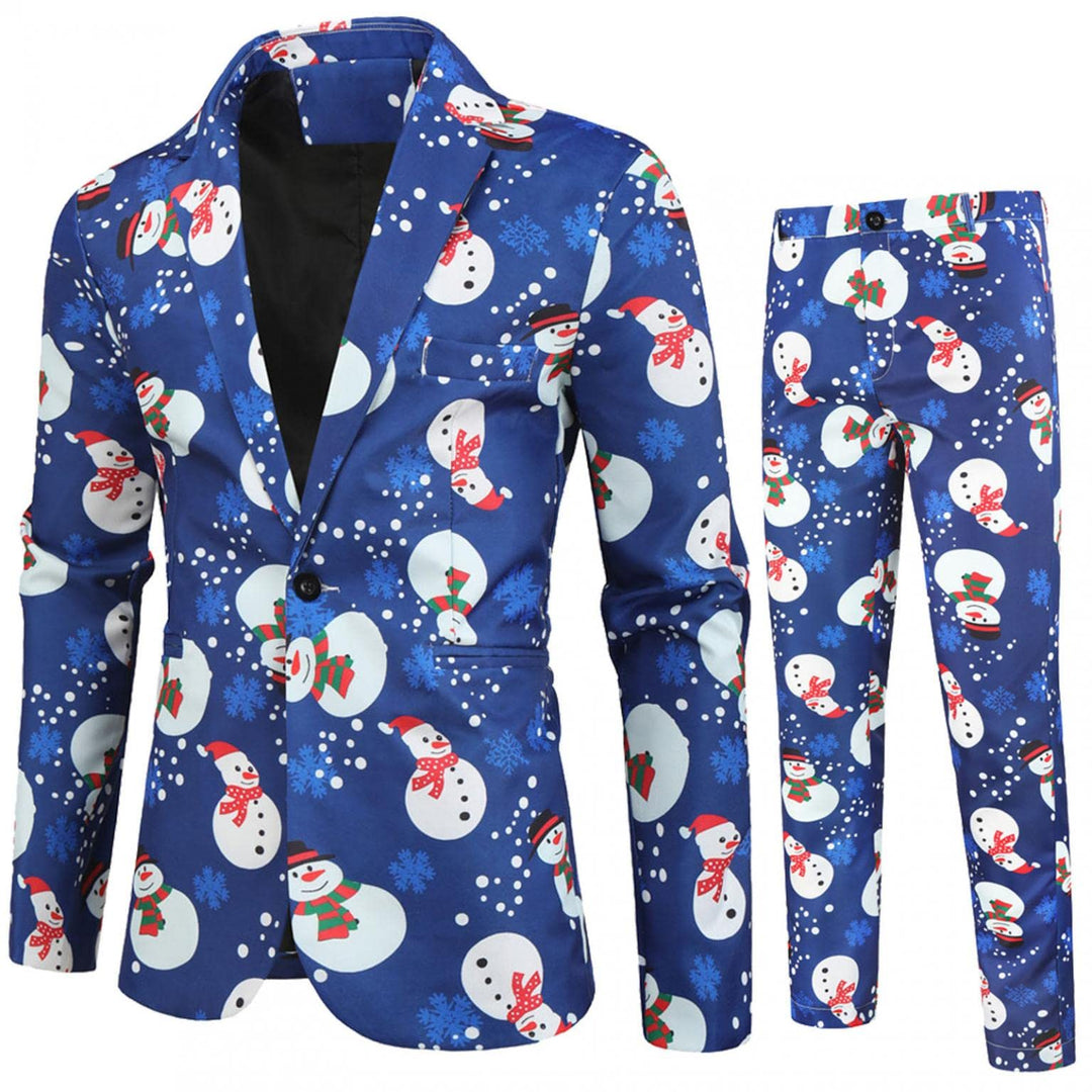 Zhiyao Herren Lustige Weihnachtsanzug 2-Teilig Slim Fit Button Verschiedene Drucke Formal Weihnachte