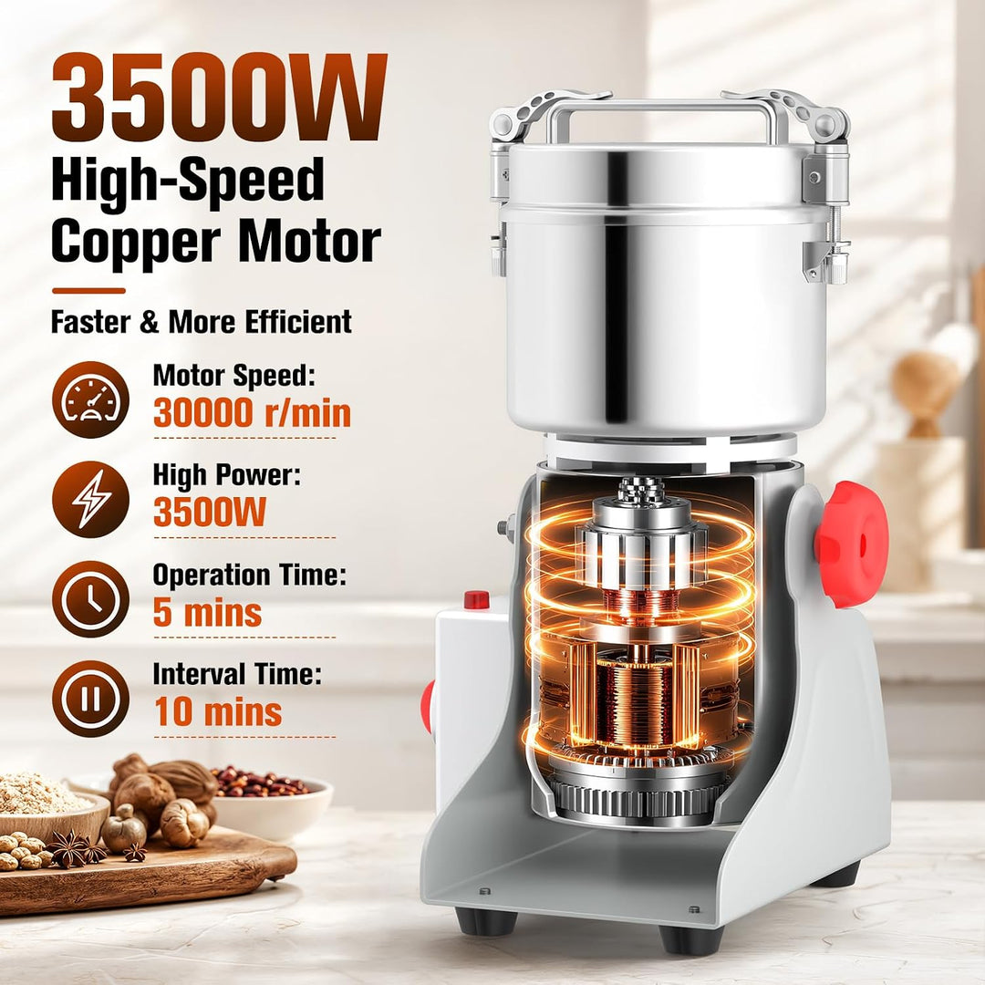 Elektrische Gewürzmühle, 800 g, 3500 W, 30000 U/min, Schwenktyp | Gewürzmühle mit 5-Minuten-Timer. I
