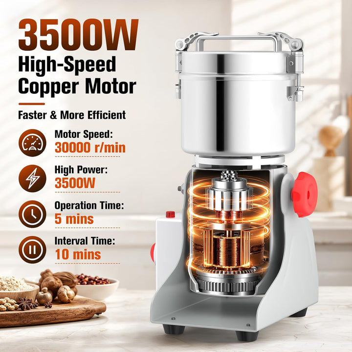 Elektrische Gewürzmühle, 800 g, 3500 W, 30000 U/min, Schwenktyp | Gewürzmühle mit 5-Minuten-Timer. I