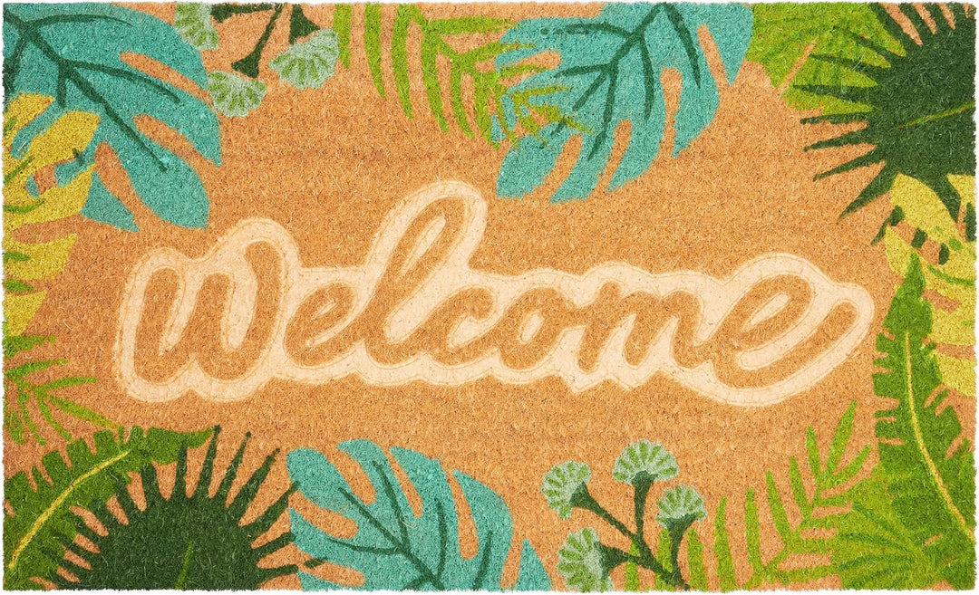 BRUBAKER 3D Fussmatte für Aussen und Innen - Welcome mit grünen Blättern - 45 x 75 cm Schmutzfangmat