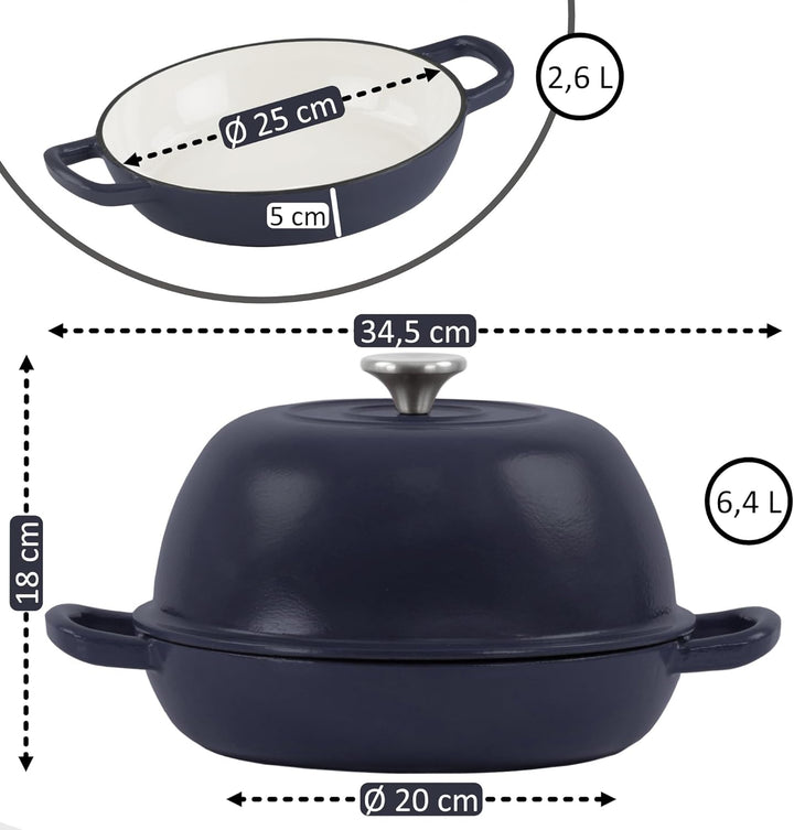 Mahlzeit Gusseisen Brottopf Set emailliert | 6,4 Liter | Blue Berry | Brotbackform mit Brotschlinge