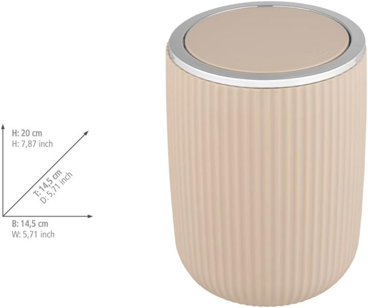 WENKO Schwingdeckeleimer Mod. Agropoli S Beige, 2 Liter, Badezimmer-Mülleimer mit Deckel, Abfalleime