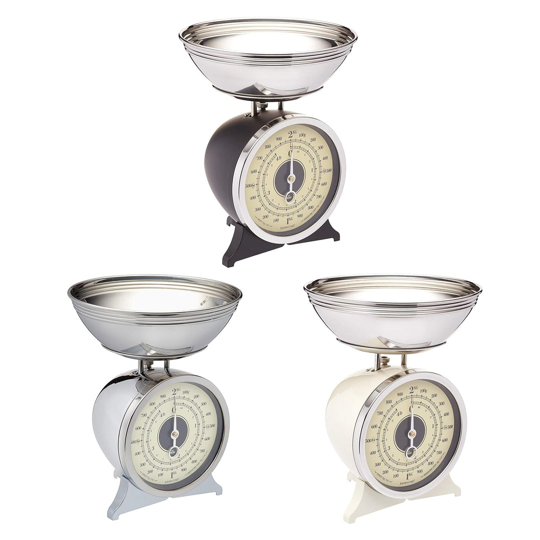 KitchenCraft Classic Collection Mechanische Küchenwaage mit Schale, Geschenkbox, Cremefarben, 2kg Si