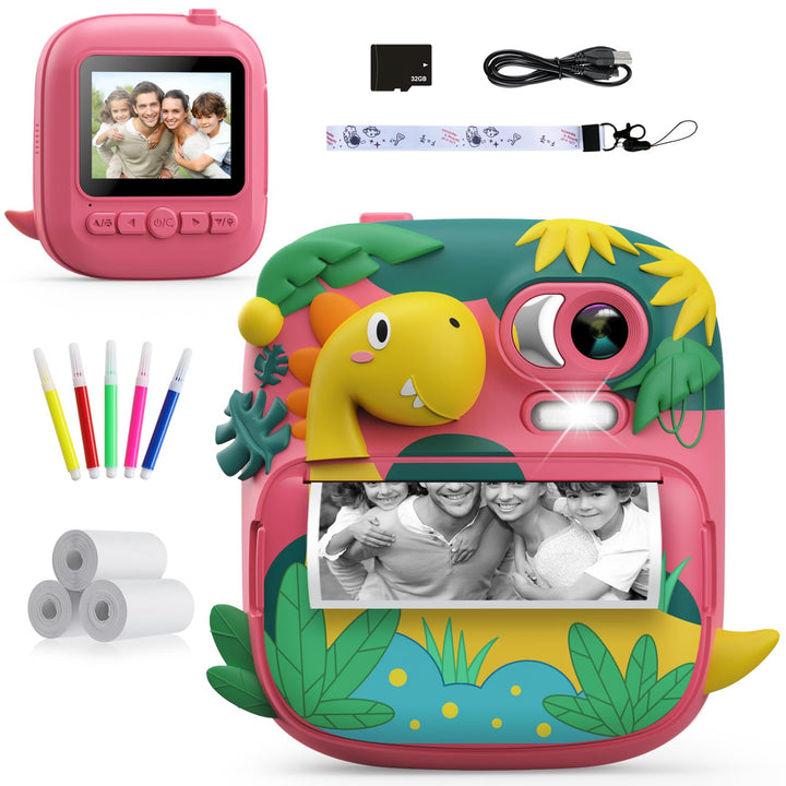 Kinderkamera Sofortbildkamera, CAMCLID 2,4 Zoll Digitalkamera Kinder Dinosaurier Sofortbildkamera mi