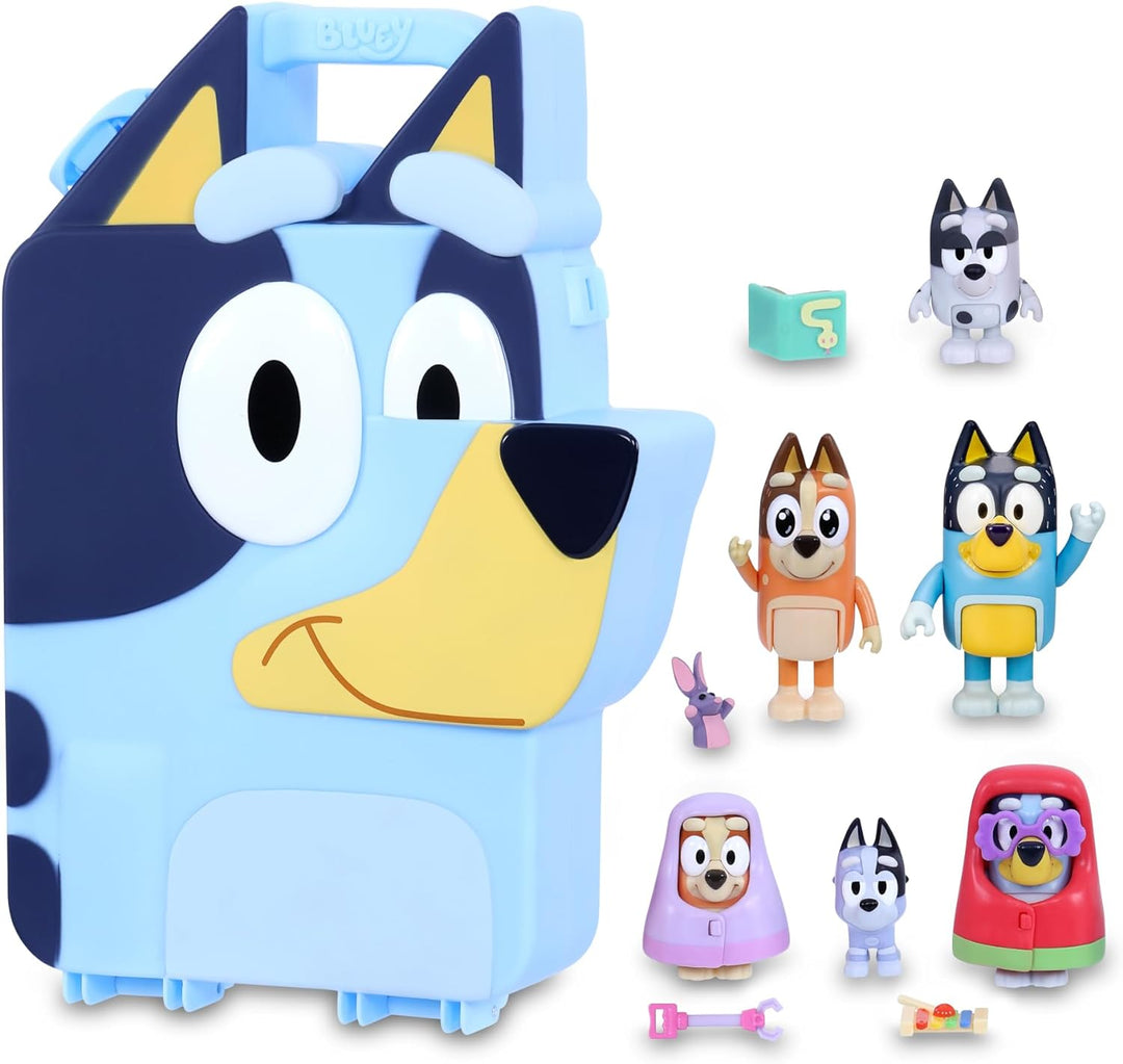 Bluey - Collector Case mit Figuren, Sammelbox für Welpen, 6 Figuren aus der Zeichnungsserie für Kind