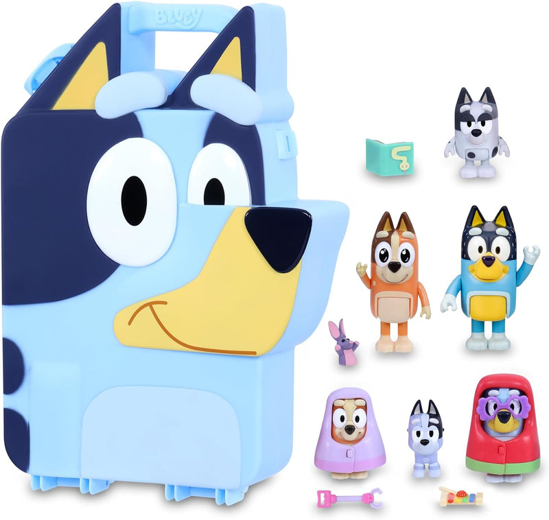 Bluey - Collector Case mit Figuren, Sammelbox für Welpen, 6 Figuren aus der Zeichnungsserie für Kind