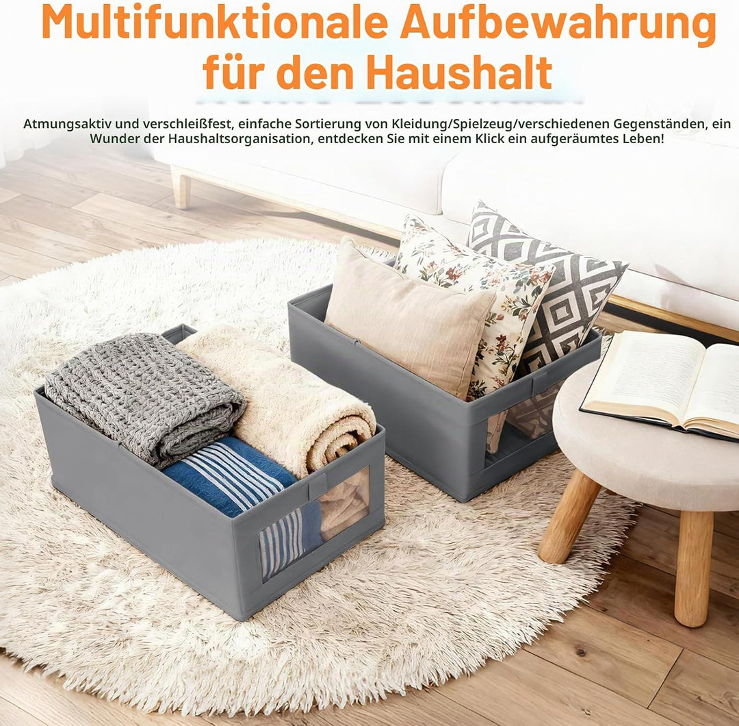 Faltbarer Kleiderschrank-Organizer – Leinenaufbewahrungsbehälter mit Klarem Fenster, Stoffbox für Sc