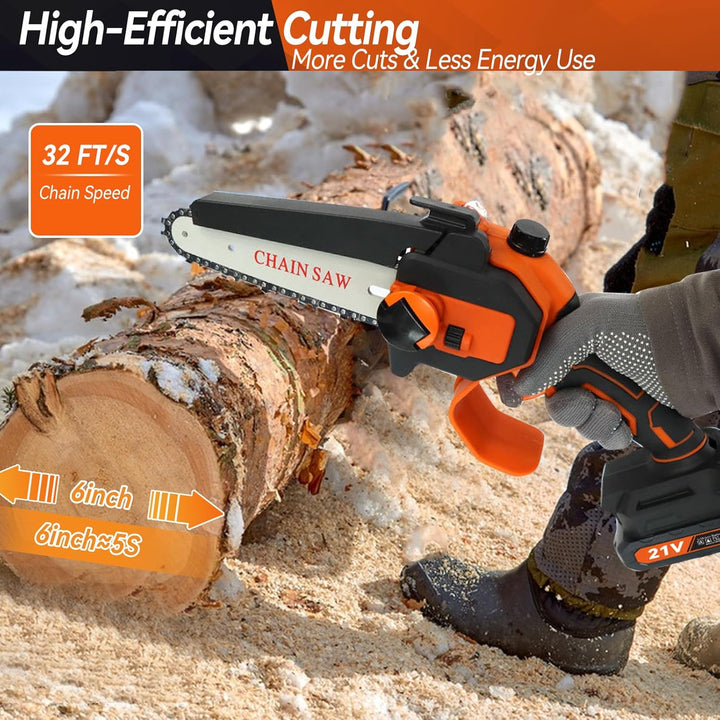 2-in-1 Akku-Pole Säge, hohe Zweigsäge Handkettensäge mit 4&6 Zoll Ketten 2pcs wiederaufladbare 21V B