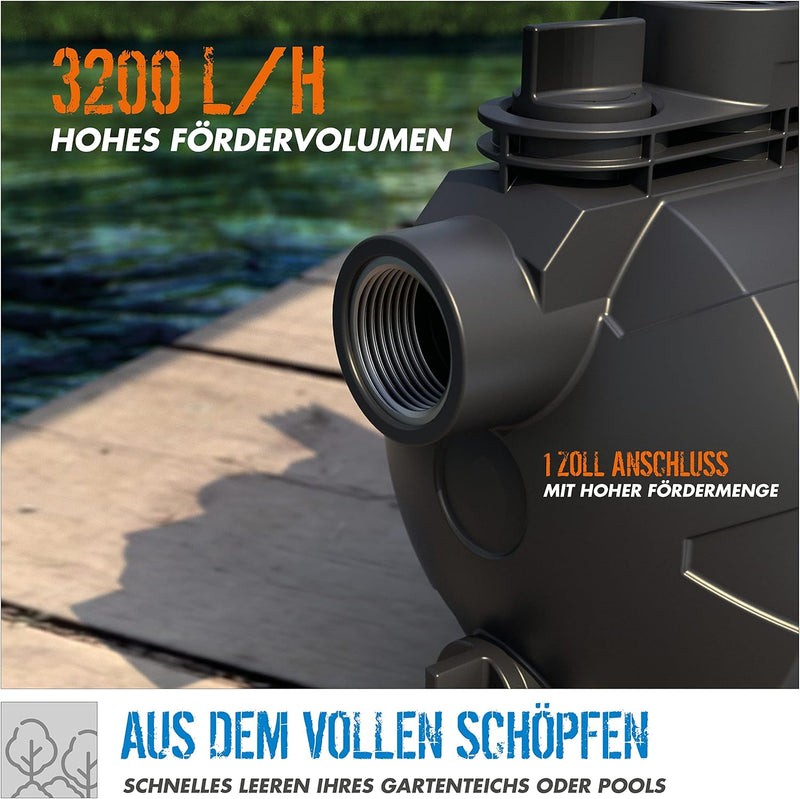 Güde Gartenpumpe GP 6035 (600 W, max. Fördermenge 3200 l/h, Ansaughöhe bis 7 m, Anschlussgewinde 1“