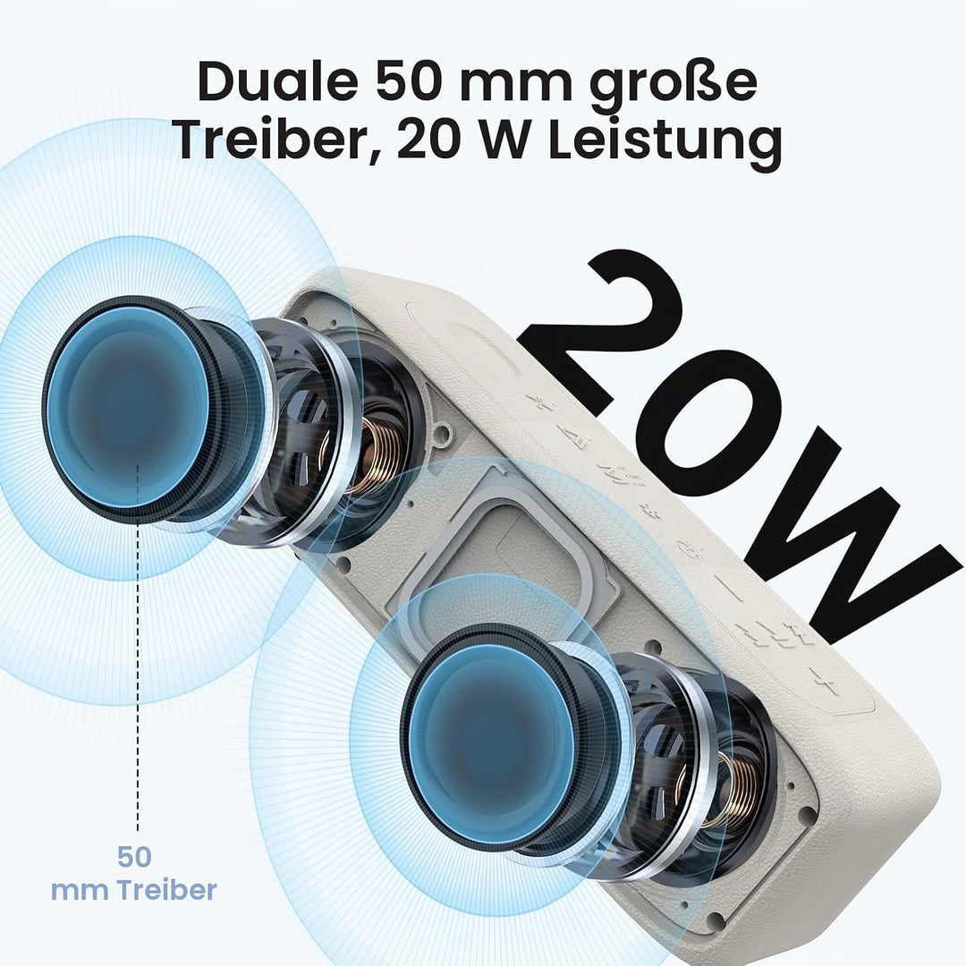 JUOVI kabelloser Tragbarer Bluetooth Lautsprecher, IP68 Wasserdicht, 24 Stunden Spielzeit, Bluetooth