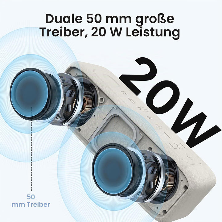 JUOVI kabelloser Tragbarer Bluetooth Lautsprecher, IP68 Wasserdicht, 24 Stunden Spielzeit, Bluetooth