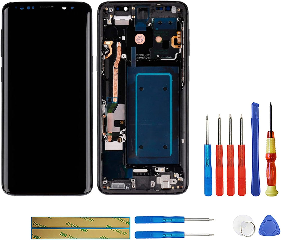 SWARK AM-OLED Kompatibel mit Samsung Galaxy S9 SM-G960 (Schwarz mit Rahmen) LCD Touch Screen Replace