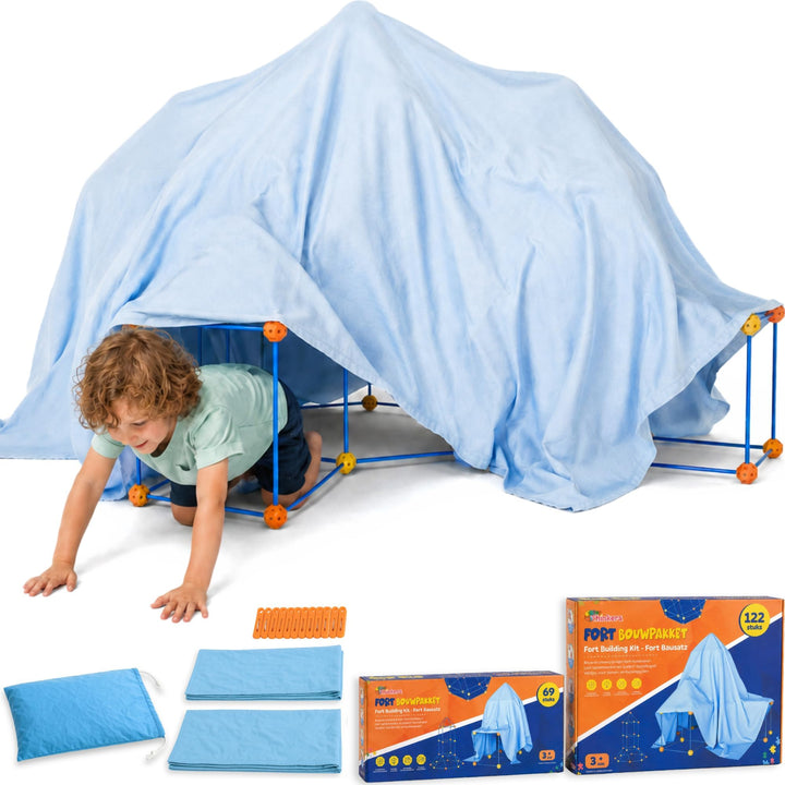 Fort Bausatz XL + Erweiterungspaket, 191 Teile, Höhle Bauen Kinder, Stecksystem Spielzelt Indoor & O