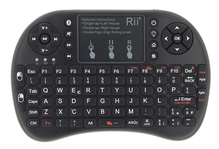 Rii Mini i8+ Bluetooth (italienisches Layout) - Mini-Tastatur mit Hintergrundbeleuchtung mit Touchpa