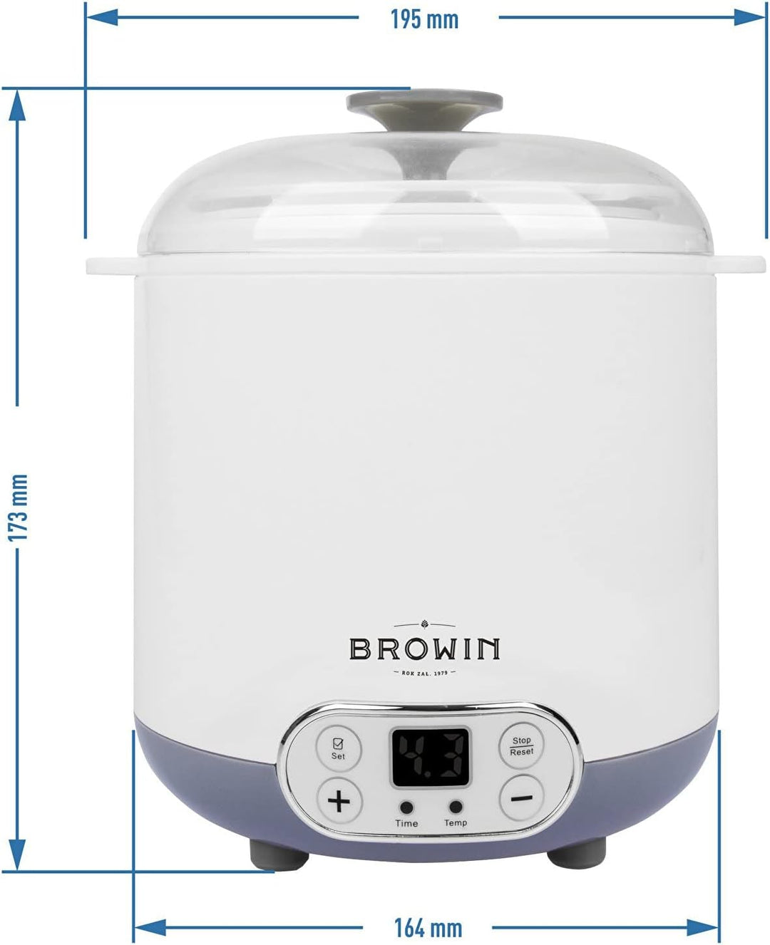 Browin 801013 Multifunktionales Gerät Käse und Joghurt mit 1,5 L Thermostat, weiss, grau,