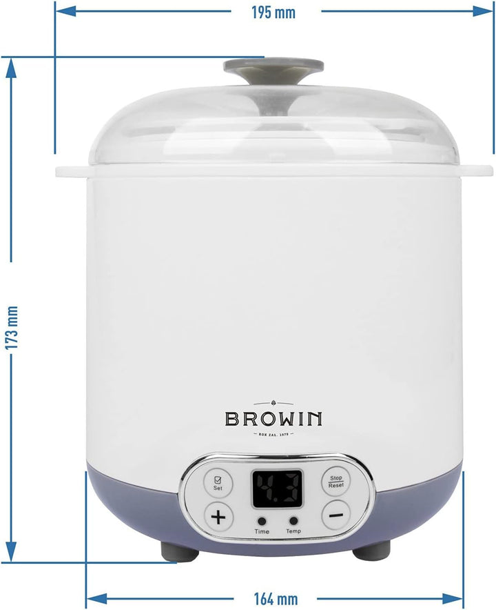 Browin 801013 Multifunktionales Gerät Käse und Joghurt mit 1,5 L Thermostat, weiss, grau,