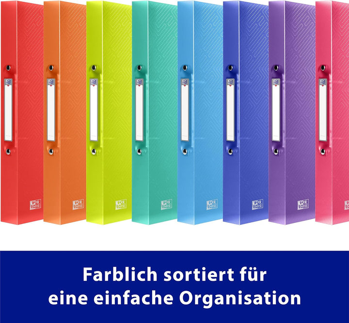 Oxford Ringbuch A4, Rückenbreite 4 cm, 2 Ringe, Kunststoff, 8 Farben, 10 Stück 4cm, 4cm