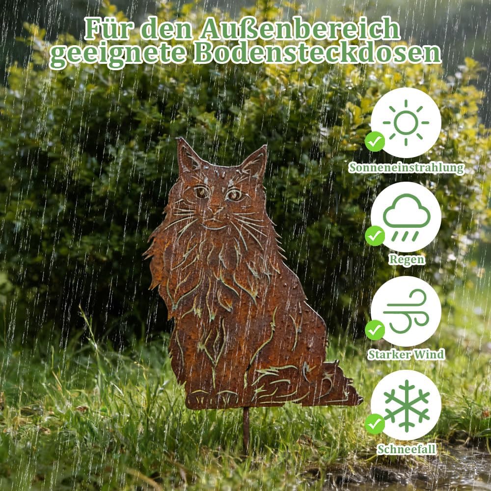 Gartenstecker Rost Katzen, Maine Coon Katze Gartendeko Rost, Gartenstecker Metall, Gartendeko Katze