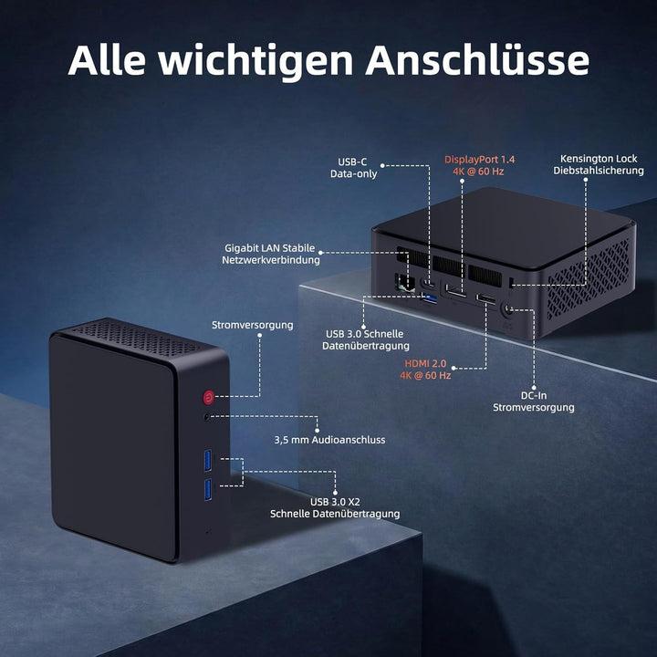 AWOW AK12 Mini-PC, AMD Ryzen 5 R2514 Embedded (4C/8T, bis 3.7 GHz, 15 W), 16 GB DDR4, 512 GB PCIe 3.