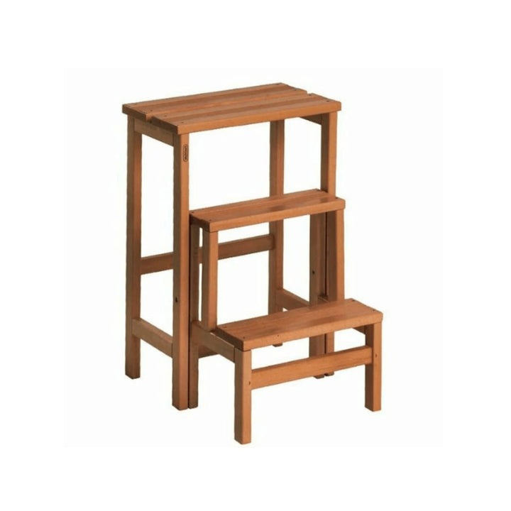 Klapphocker mit 3 Stufen, Farbe Walnuss, zusammenklappbar, rutschfest, platzsparend, Buchenholz, Mas