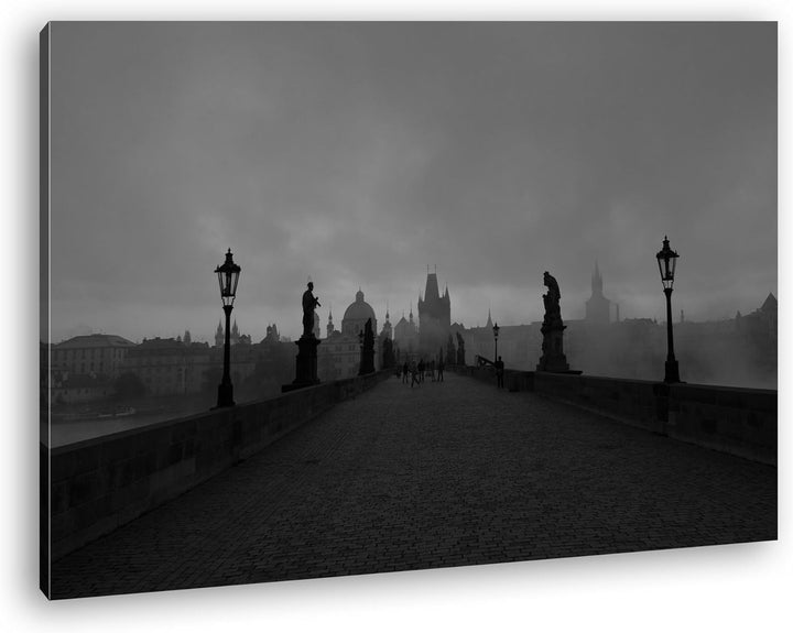 deyoli atemberaubende Brücke in Prag Effekt: Schwarz/Weiss im Format: 80x60 als Leinwandbild, Motiv