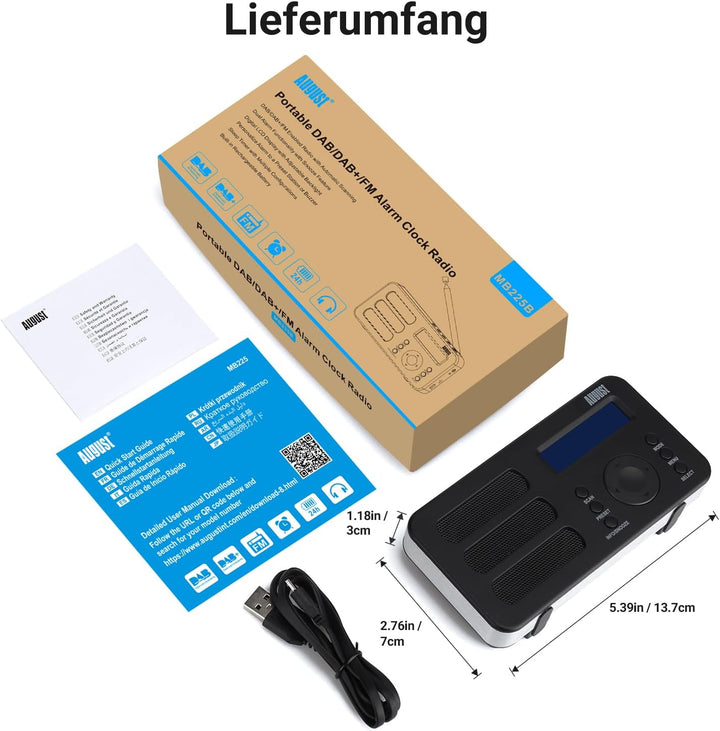 August MB225 - Tragbares Radio mit DAB+ / DAB/FM RDS-Funktion 40 Presets digitaler Radiowecker Stere