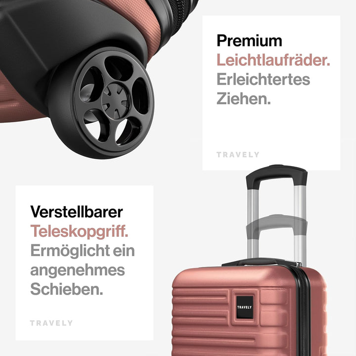 Travely Premium Handgepäck Koffer 40x30x20cm - passend für Ryanair, Lufthansa, Eurowings und co. I 2