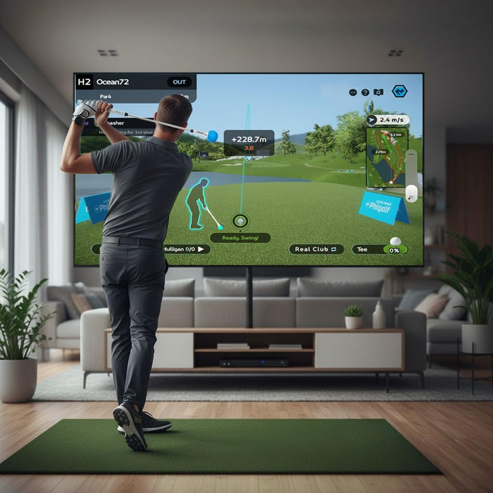 PHIGOLF Phigolf2 Flex Golf-Simulator mit einziehbarem Schwungstab für den Innen- und Aussenbereich,