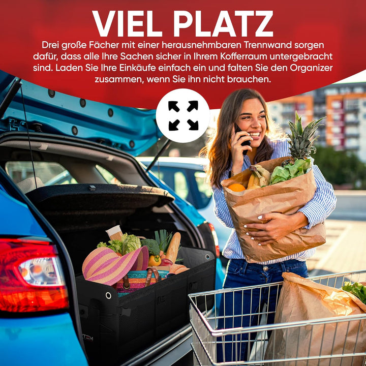 FORTEM Kofferraum Organizer, Kofferraumtasche, Zusammenklappbarer Auto Organizer Kofferraum mit Fäch