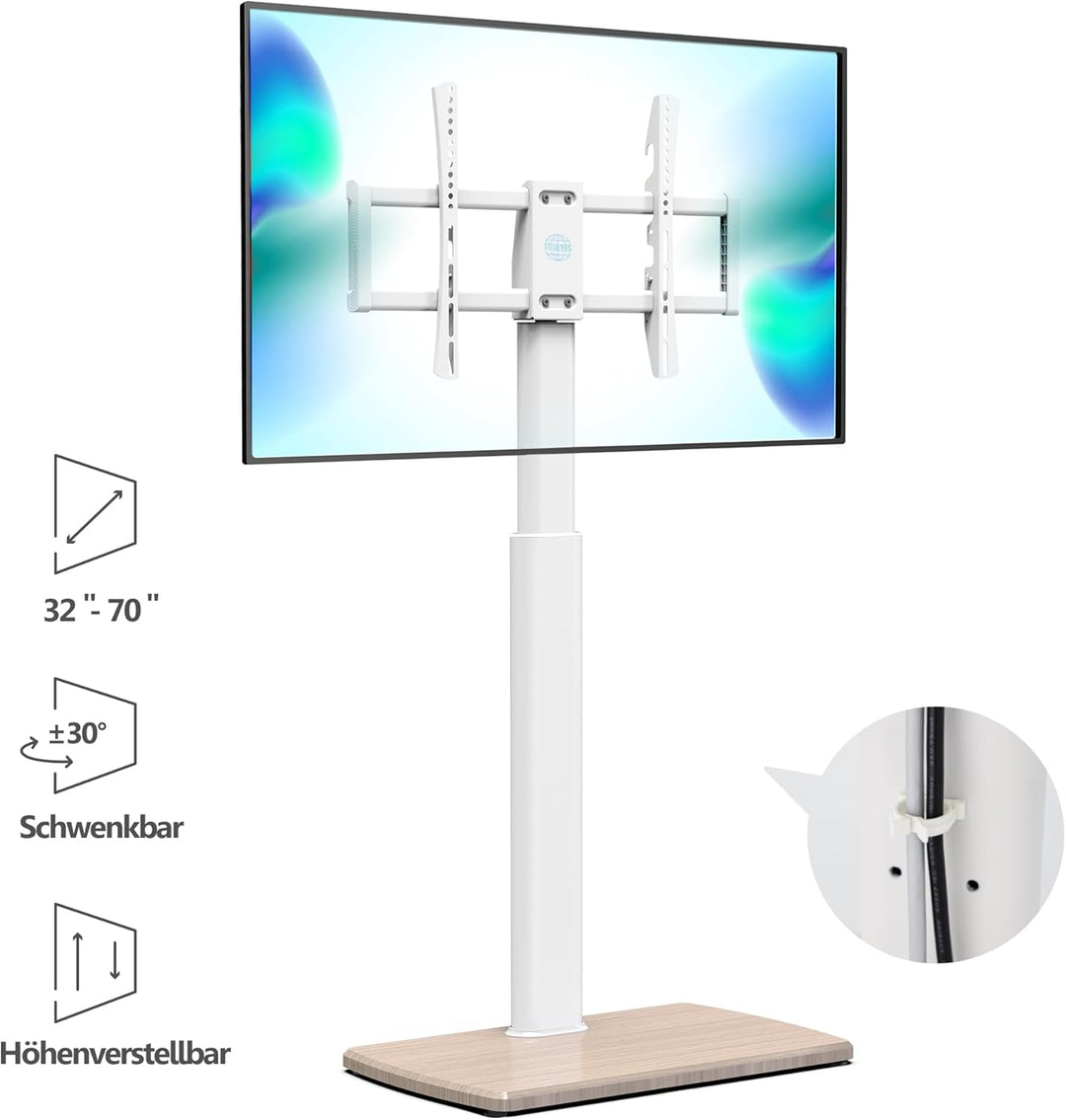 FITUEYES TV Bodenständer mit Holzbasis TV Ständer TV Standfuss Fernsehstand höhenverstellbar schwenk