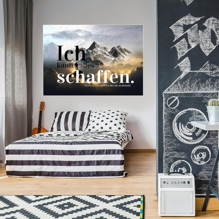 wandmotiv24 Poster als Wanddeko, Grösse Din A0, Ich kann Alles schaffen, Berge, Moderne Wanddeko, Wa