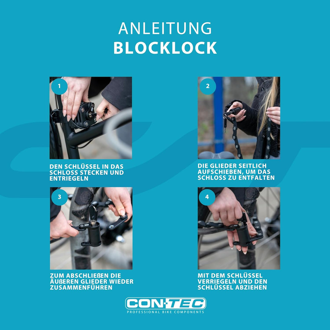 CONTEC Fahrrad-Faltschloss BlockLock, Länge 64 cm, Aus gehärtetem Stahl, Mit Halterung, Hochsicher,