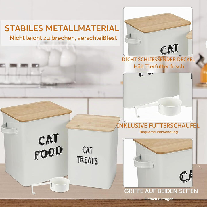Pethiy Katzenfutter und Katzenleckerlis Behälter,Futtertonne mit Schaufel und Holzdeckel,beschichtet