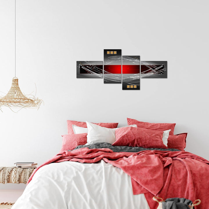 Runa Art Bild Modern Abstrakt - Made in Germany - Wandbilder Rot Grau Schwarz 4 Teilig 103142a 100 x