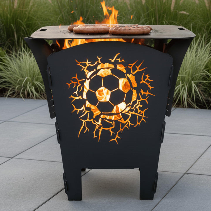 Terma Stahldesign Feuerkorb Fussball inkl. Grillplatte Feuerplatte Feuertonne massiv Stahl Feuerstel
