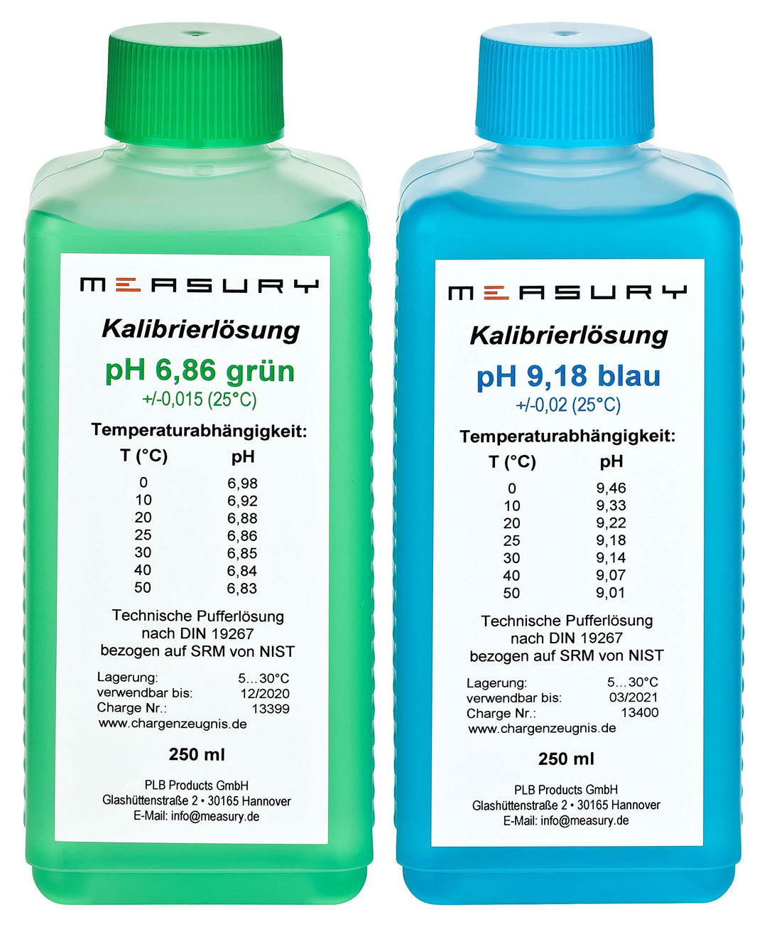 Measury pH Kalibrierlösung 6.86 und 9.18, pH Pufferlösung je 250ml, Eichlösung Grün/Blau, Kalibrierf