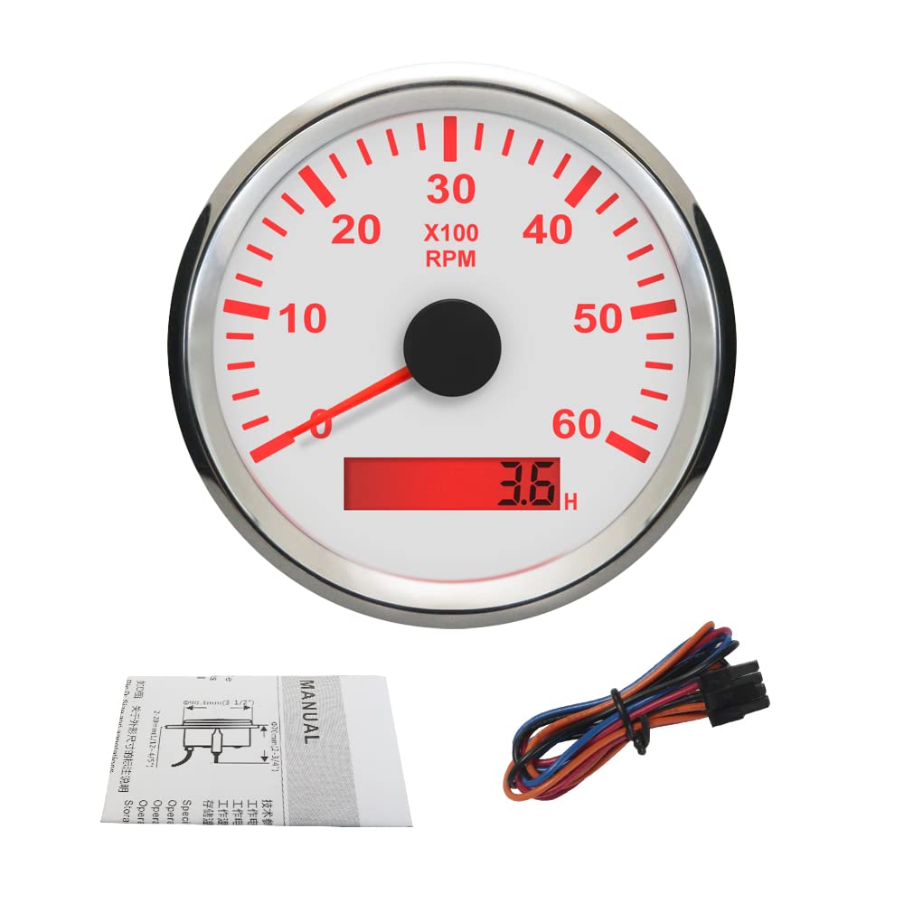 ELING wasserfester Drehzahlmesser und Tachometer, Messgerät, 0-6000 U/min, 85 mm, 9-32 V, mit Hinter